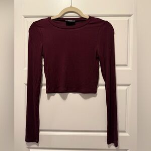 Vici Long Sleeve Crop Top in Burgundy Wine